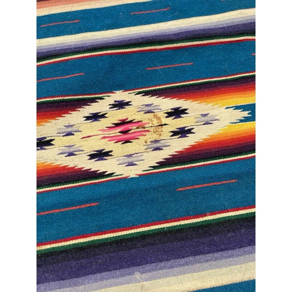 Vintage Wool Mexican Saltillo Serape Blanket Southwestern Western Color Diamond‎